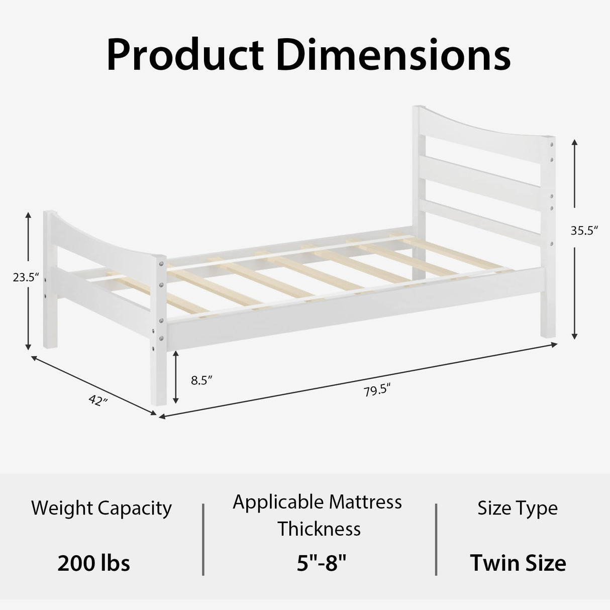 Giantex Modern White Twin Bed Frame with Headboard, Footboard, and Solid Wood Slat Support Giantex