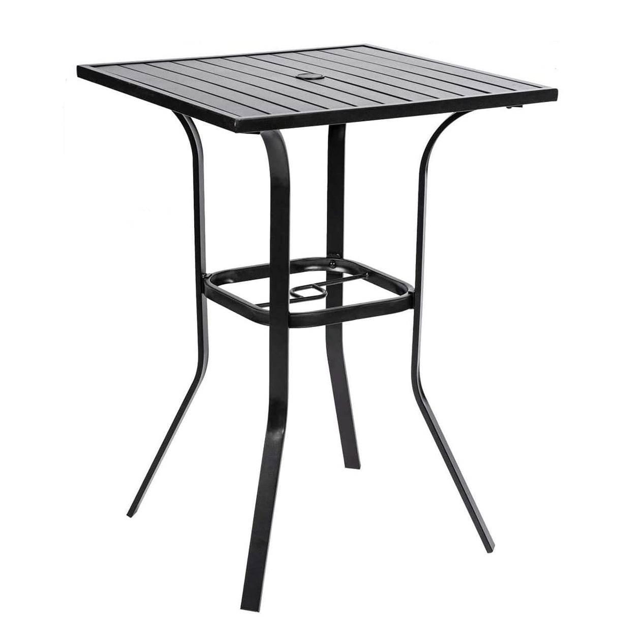 Betterland Patio Bar Table, Outdoor Square Bar Height Table Metal Bar Bistro Table, Metal Frame & Slat Tabletop with 1.57" Umbrella Hole Betterland