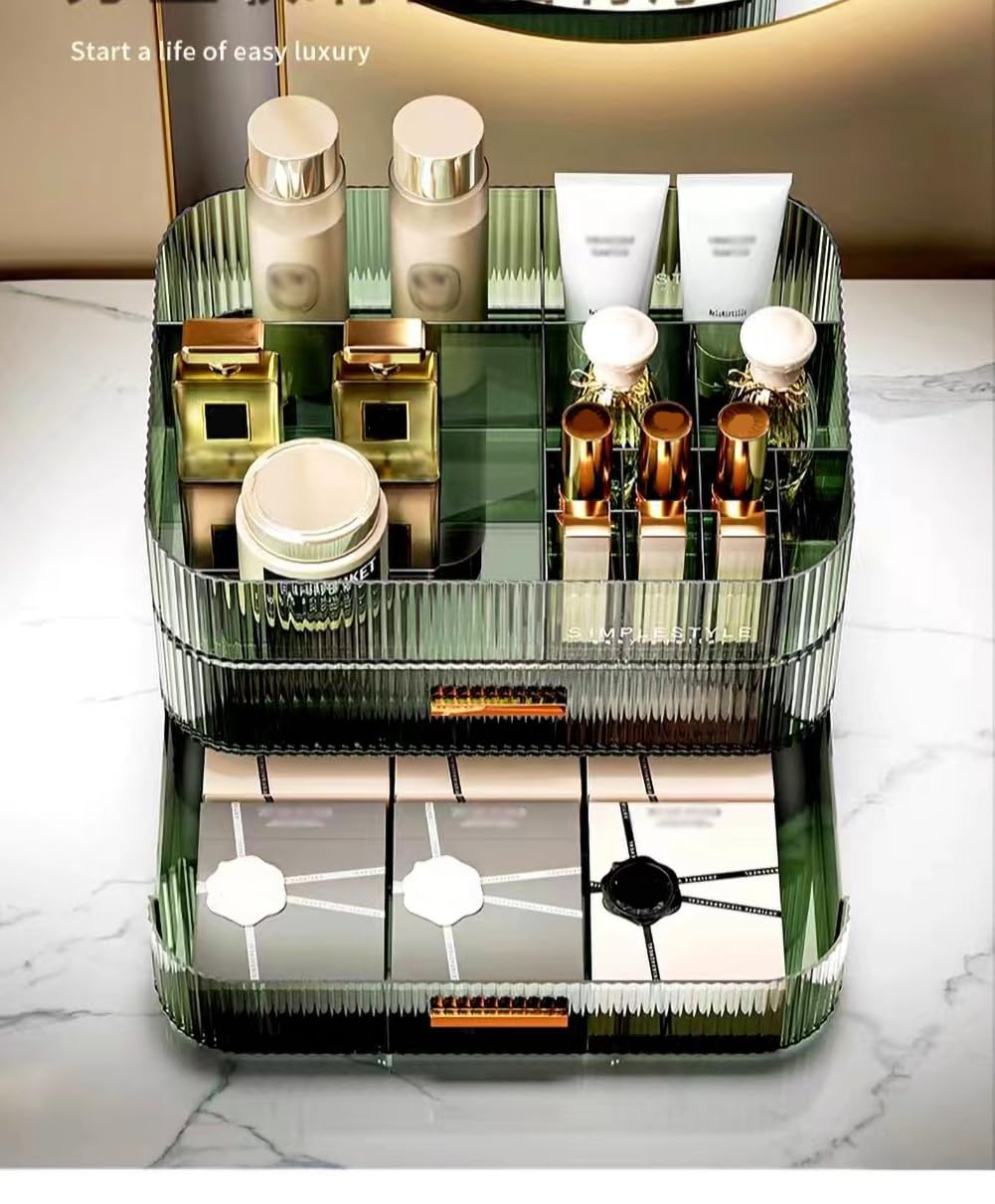 MIUOPUR Makeup Organizer with Stackable Drawers, Bathroom Vanity Organizers and Storage, Ideal for Desk and Dresser Countertops, Great for Cosmetics, skincare, Lipsticks, Nail Care -Green MIUOPUR
