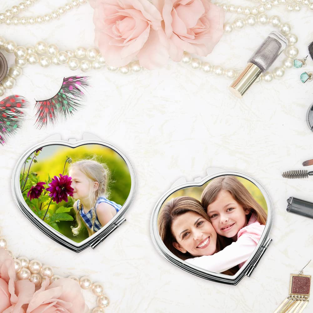 ZUYYON 6 Pieces Sublimation Blank Pocket Makeup Mirror Sublimation Metal Compact Mirror Folding Travel Makeup Mirror Heat Transfer Cosmetic Mirror for Women Girls(Heart) ZUYYON