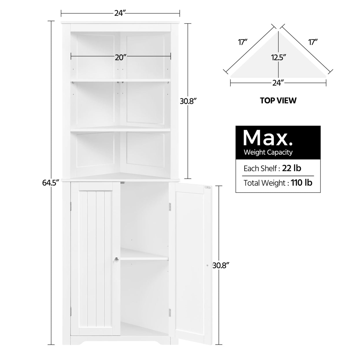 Yaheetech Tall Corner Cabinet with Adjustable Shelves, Freestanding Storage Cabinet with Double Doorsfor Bathroom Living Room, 64.5 in H Yaheetech