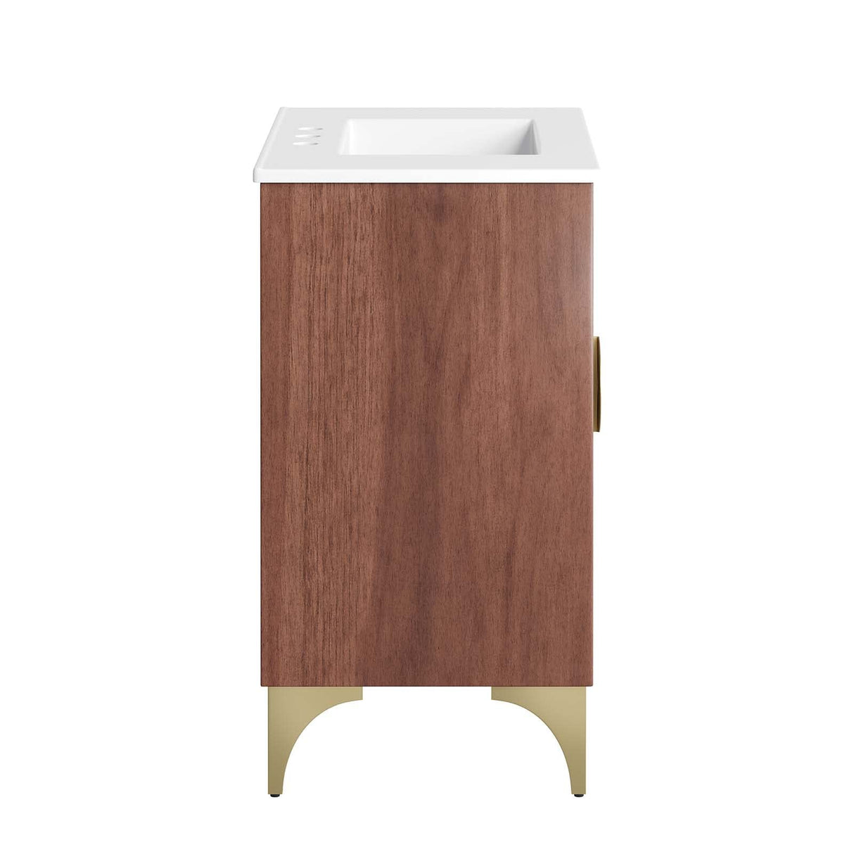 Modway Daylight Bathroom Vanity Cabinet with Ceramic Sink Basin, 30 Inch, White Walnut Modway