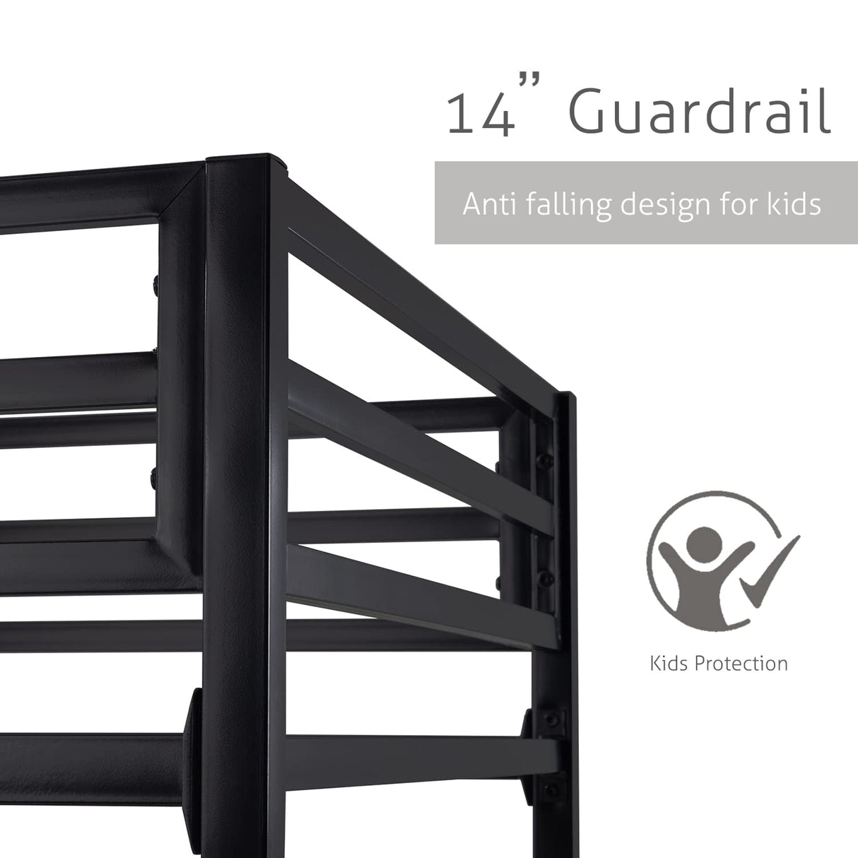 SHA CERLIN Industrial Twin Over Twin Metal Bunk Bed with Inclined Ladder & Guardrails, Black SHA CERLIN