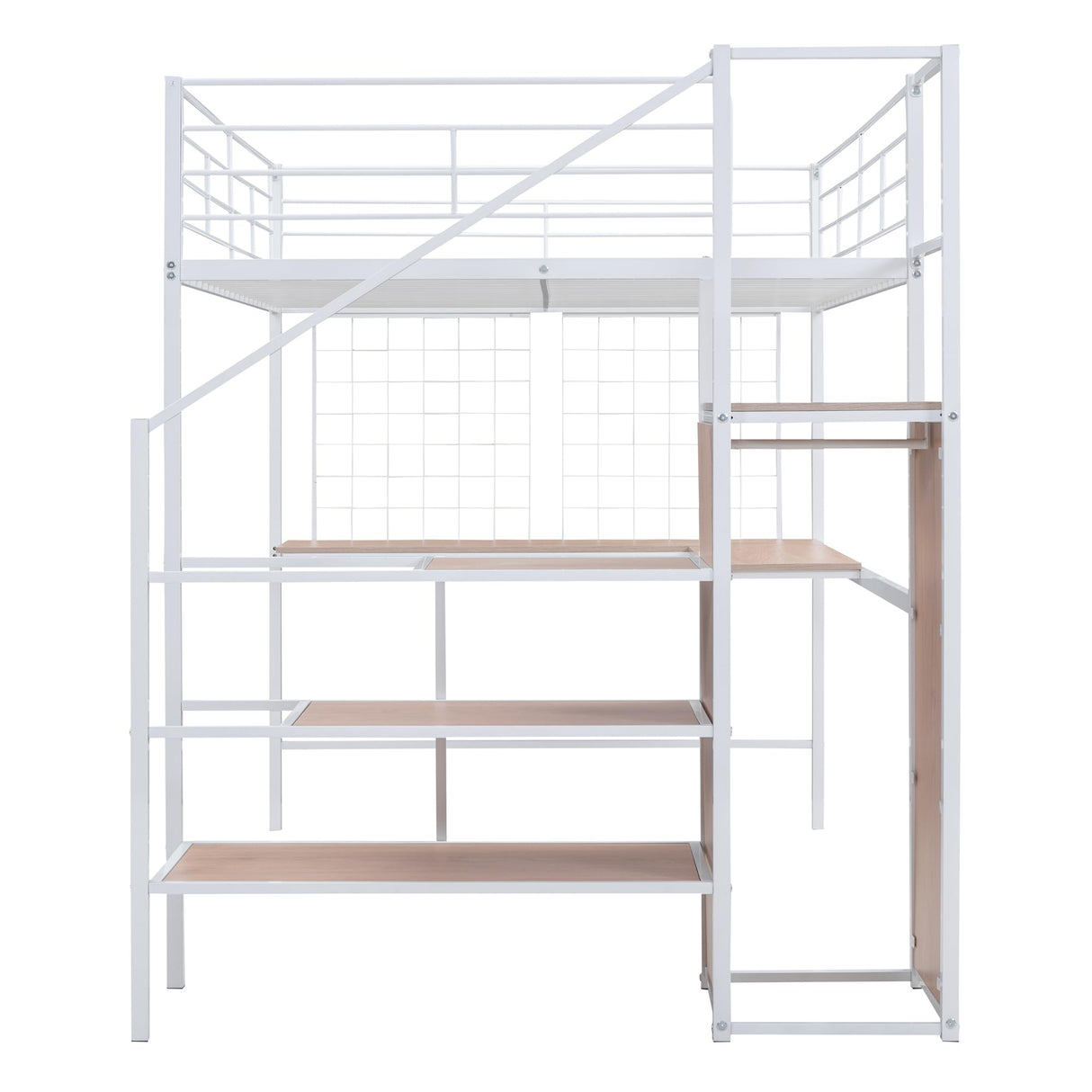 Bellemave Full Size Loft Bed with Desk and Wardrobe, Full Loft Bed with Storage Stairs, Loft Bed Full Size for Adults, Kids, Teens Metal, White Bellemave