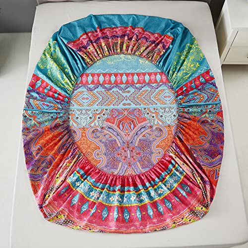 Boho Sheet Set California King Size, 4PCS Bohemian Colorful Tribal 16 Inch Deep Pocket Boho Indian Bedding Sheets, Soft Microfiber Bed Sheet Set Cal king(1 Fitted Sheet, 1 Flat Sheet, 2 Pillowcases) DJY