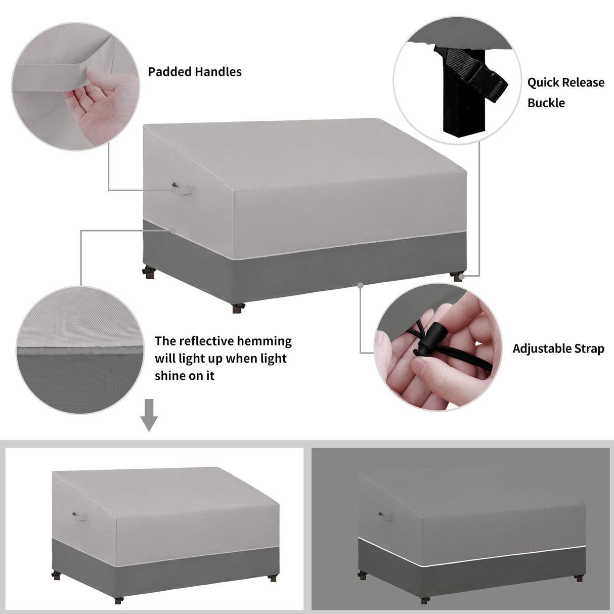 Easy-Going Patio Sofa Cover UV Resistant Outdoor Couch Cover Bicolor Patio 3-Seater Bench Cover Waterproof Outdoor Furniture Cover with Reflective Hemming (95Wx40Dx35H inch, Gray/Dark Gray) Easy-Going