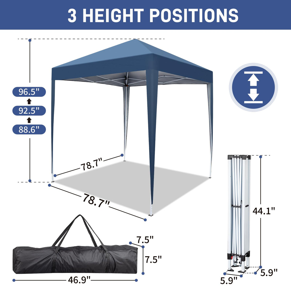 VINGLI 6.5x6.5 Pop Up Canopy Tent, Outdoor Tent Canopy Foldable Portable Canopies for Camping, Patio, Parties, EZ Up Gazebo Canopy with Carry Bag (Blue) VINGLI