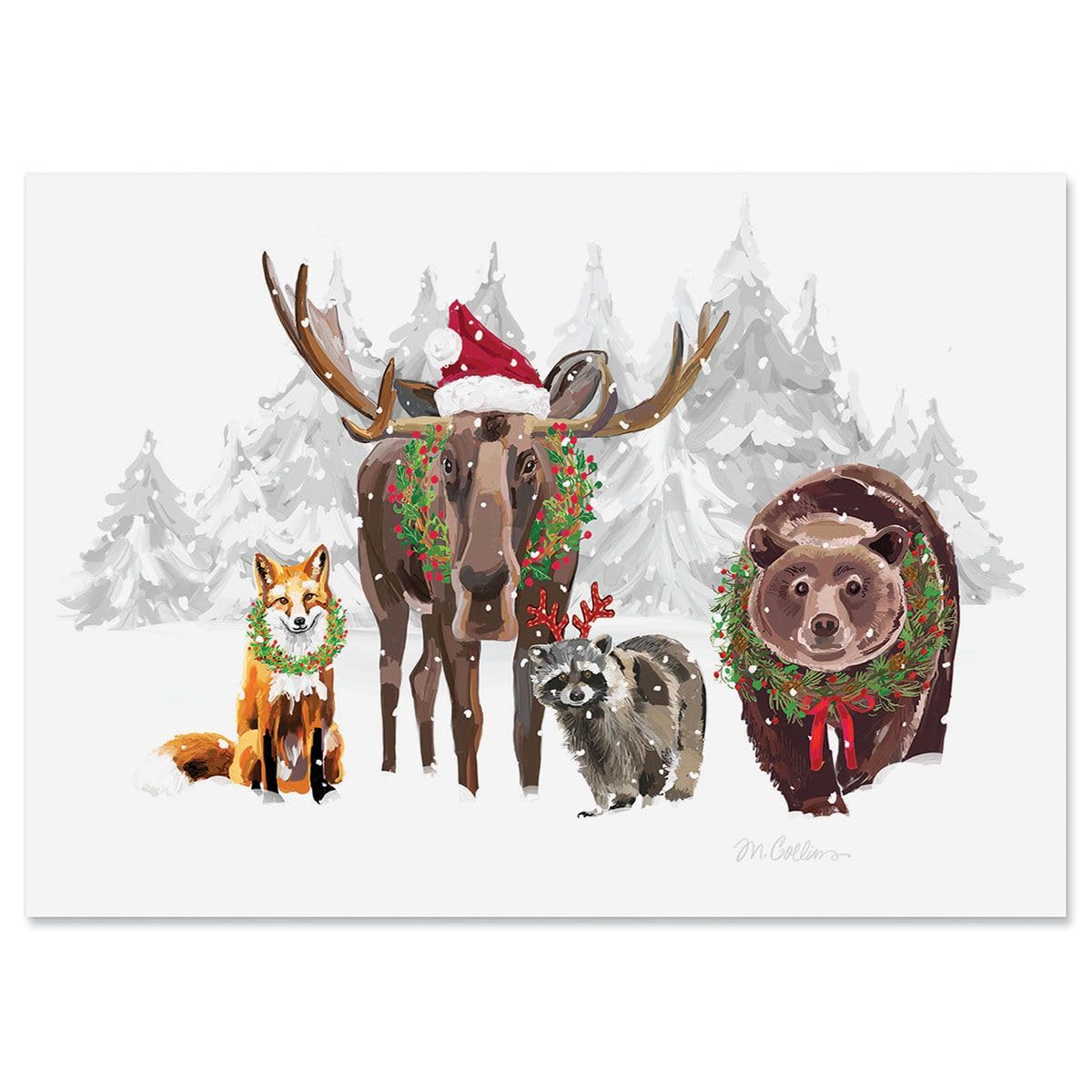 Current Forest Folk Christmas Cards - Set of 18, Large 5 x 7-Inch Folded Cards, Wildlife, Mooose, Bear Themed Card Value Pack, Envelopes Included Current