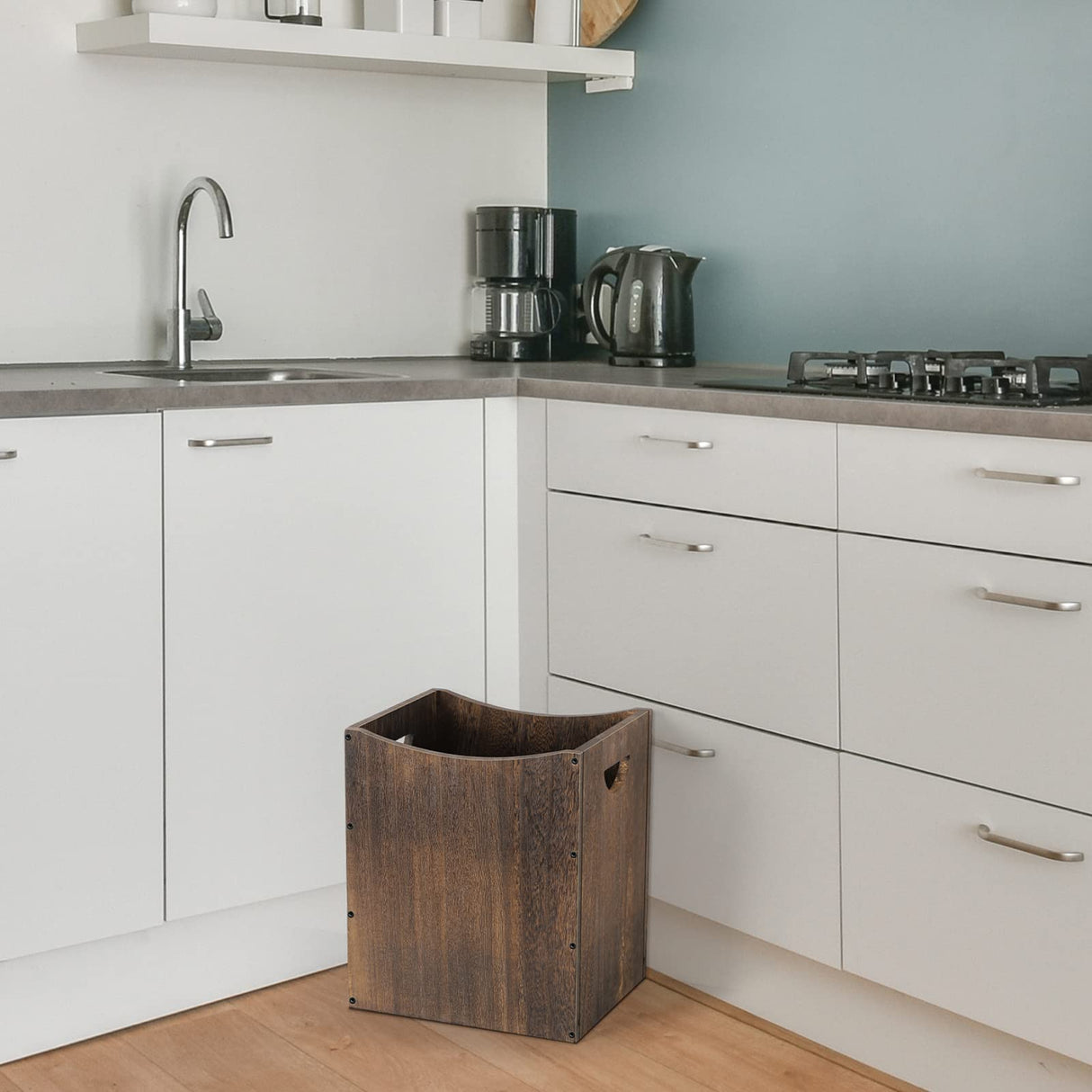 Wood Trash Can 5.3 Gallon Office Wastebasket Farmhouse Rectangular Garbage Can with Built-in Handles Small Trash Can for Bedroom Office Kitchen Bathroom Under Desk Large Storage Vrisa