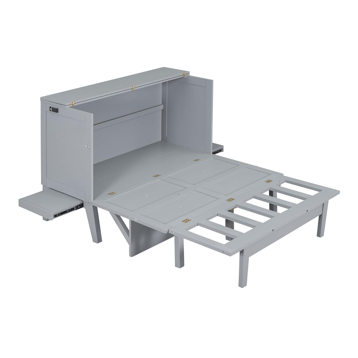 Merax Full Size Murphy Bed with USB Port and Removable Shelves on Each Side, Grey Merax