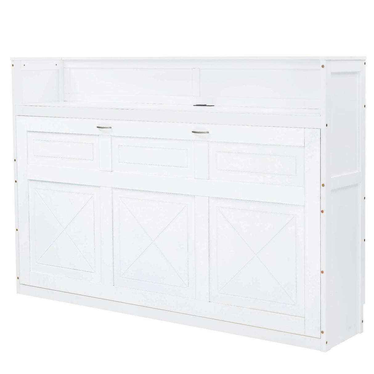 Twin XL Size Murphy Bed Cabinet Bed with Desk and USB Charging Station, Foldable Platform Bed Frame with Storage, White Merax