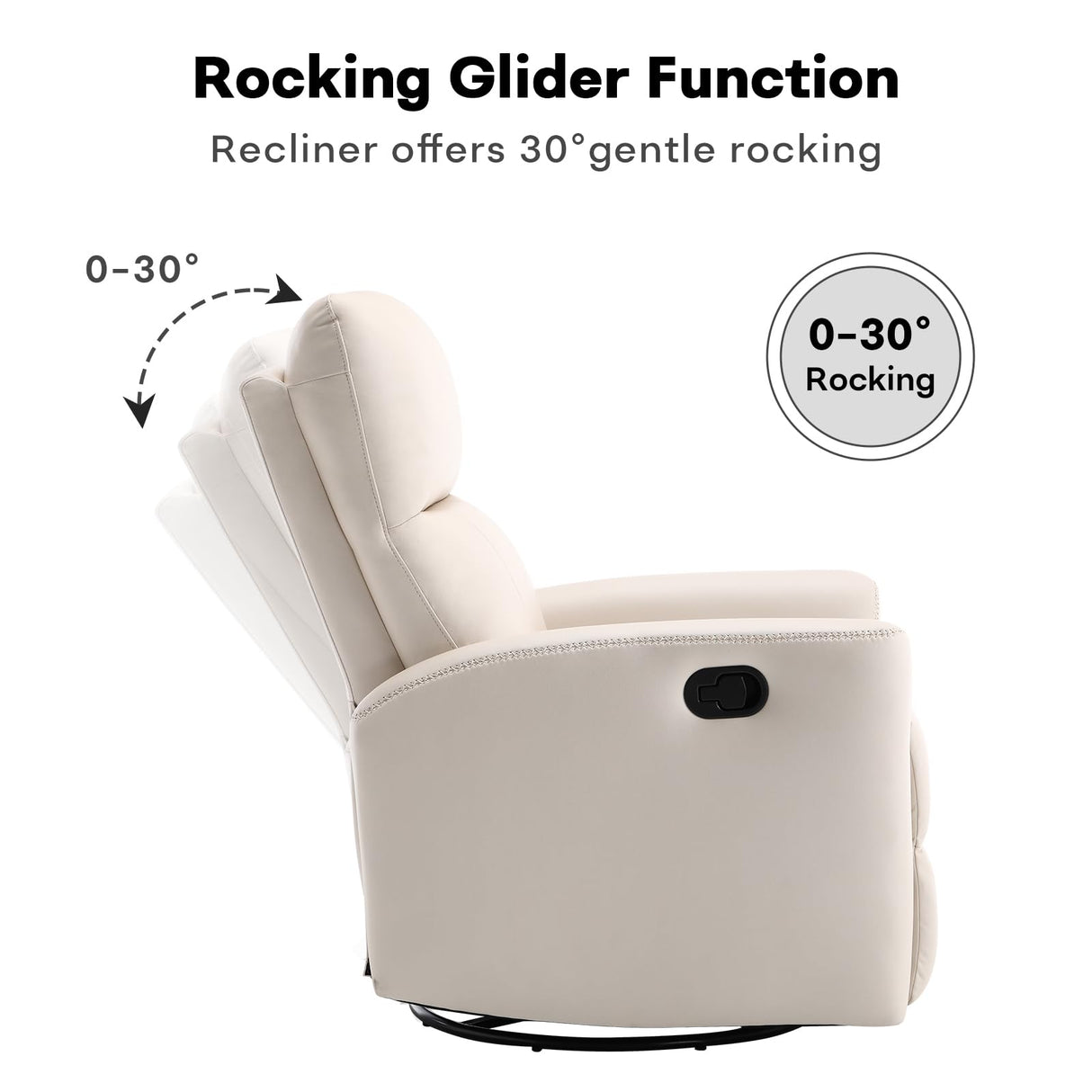 HAOMARKETS Swivel Rocker Recliner Chair, Manual Faux Leather Glider Rocking Recliners for Adults, 360° Swivel Nursery Reclining Sofa with Padded Backrest for Living Room, White HAOMARKETS