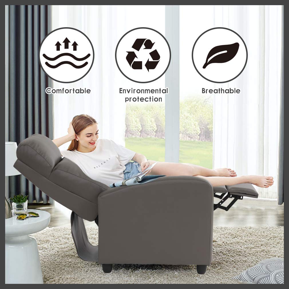 Recliner Chair Single Sofa Winback Chair Home Theater Seating Modern Reclining Chair Easy Lounge with Padded Seat PU Leather Padded Seat Backrest for Living Room Reading Chair Recliner Sofa BestMassage