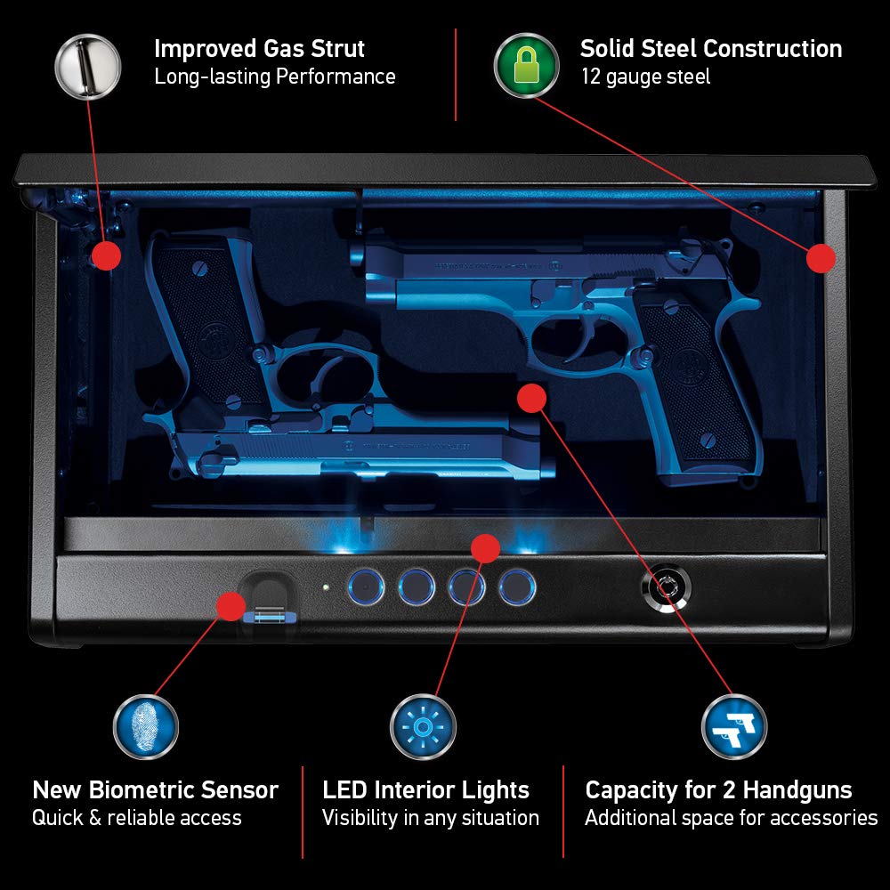 SentrySafe Biometric Gun Safe for Handguns, Fingerprint Gun Safe with Interior Light, 2 Handgun Capacity, Firearm Storage with Bolt Down Kit, QAP2BLX SentrySafe