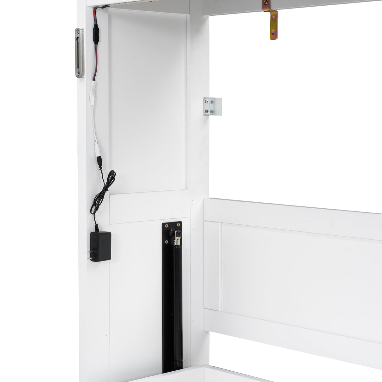 SOFTSEA Twin Size Murphy Bed with LED Light, 2 in 1 Murphy Bed Cabinet, Wooden Wall Bed Cabinet for Small Spaces, No Box Spring Needed, White+Brown SOFTSEA