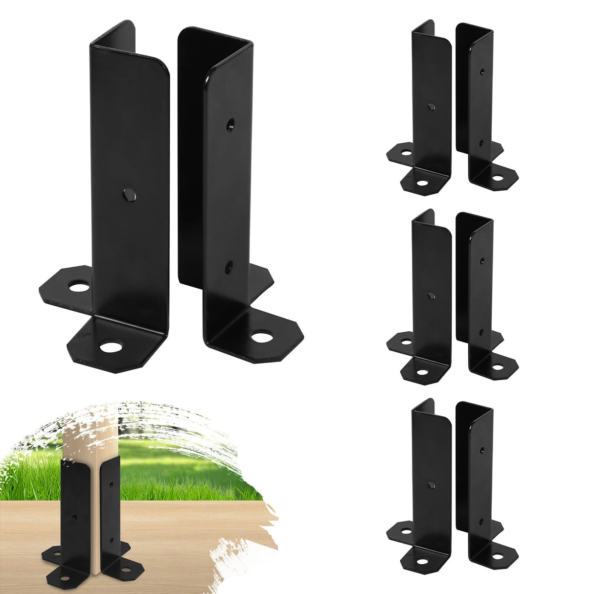 Cskunxia 8Pcs Adjustable Post Base Bracket Fit 1.5x1.5, 2x2, 2x4, 4x4 Post Deck Post Anchor Base Brackets Adjustable Wood Fence Pergola Brackets for Railing Mailbox Deck Cskunxia