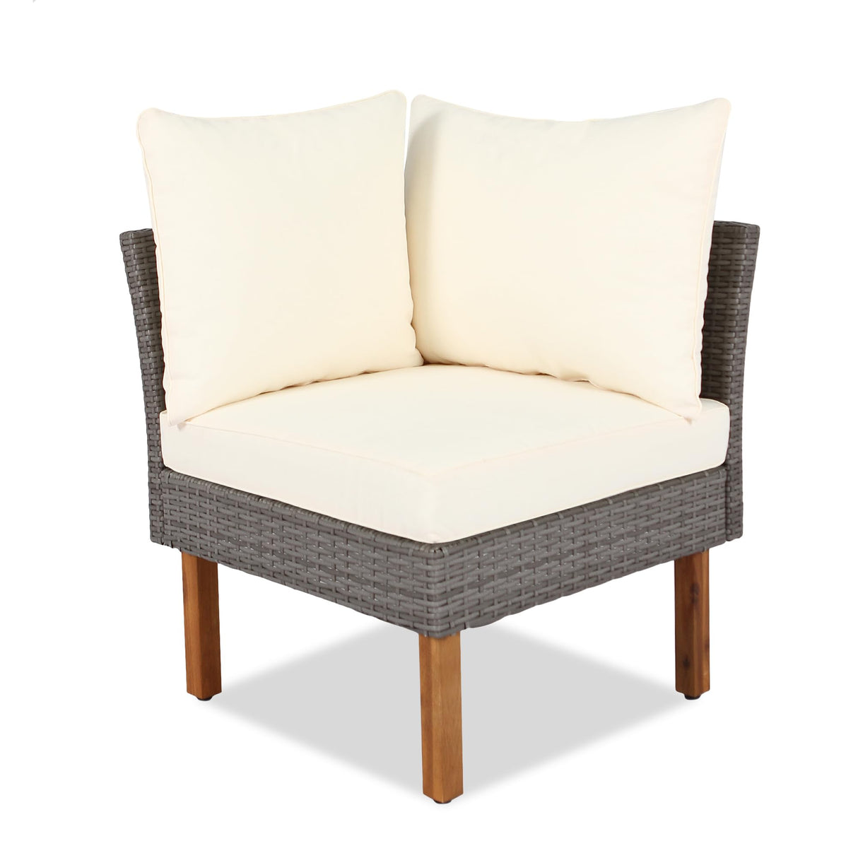 Ziraukon 9-Piece Patio Rattan Furniture Set, Outdoor Patio Furniture, All-Weather Outdoor Wicker Sectional Conversation Set with Arm Chairs and Table, Acacia Wood Legs, Washable Cushion, Beige Ziraukon