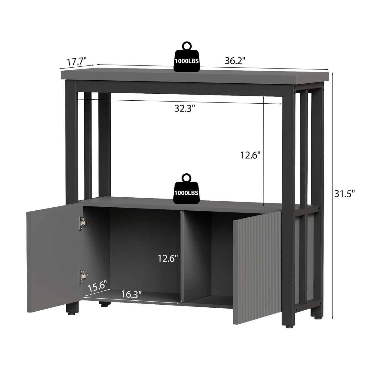 BEWISHOME 40-50 Gallon Fish Tank Stand, Heavy Duty Aquarium Stand with Thickened Metal Frame, Fish Tank Stand with Cabinet for Storage, 36.2" L* 17.7" W Tabletop 1000LBS Capacity Grey KYG03H BEWISHOME