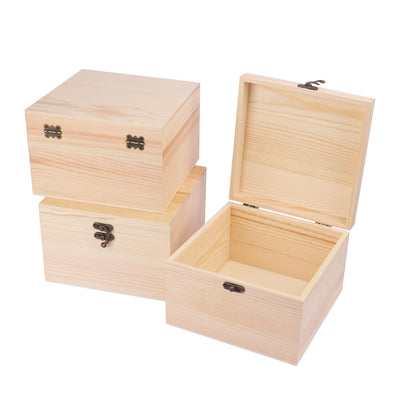 GNIEMCKIN 3 Pack Wooden Box, Unfinished Unpainted Wood Boxes for Crafts, DIY Projects, and Jewelry Storage (7.1x7.1x4.7 inch)