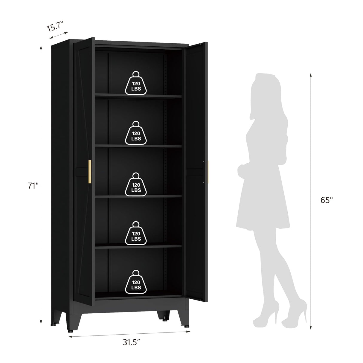 Bevivog 71" Kitchen Pantry Cabinet, Metal Storage Cabinet with 2 Doors and 4 Adjustable Shelves, Farmhouse Tall Metal Pantries Cabinets Storage for Kitchen, Home Office, Living Room, Dining Room Bevivog