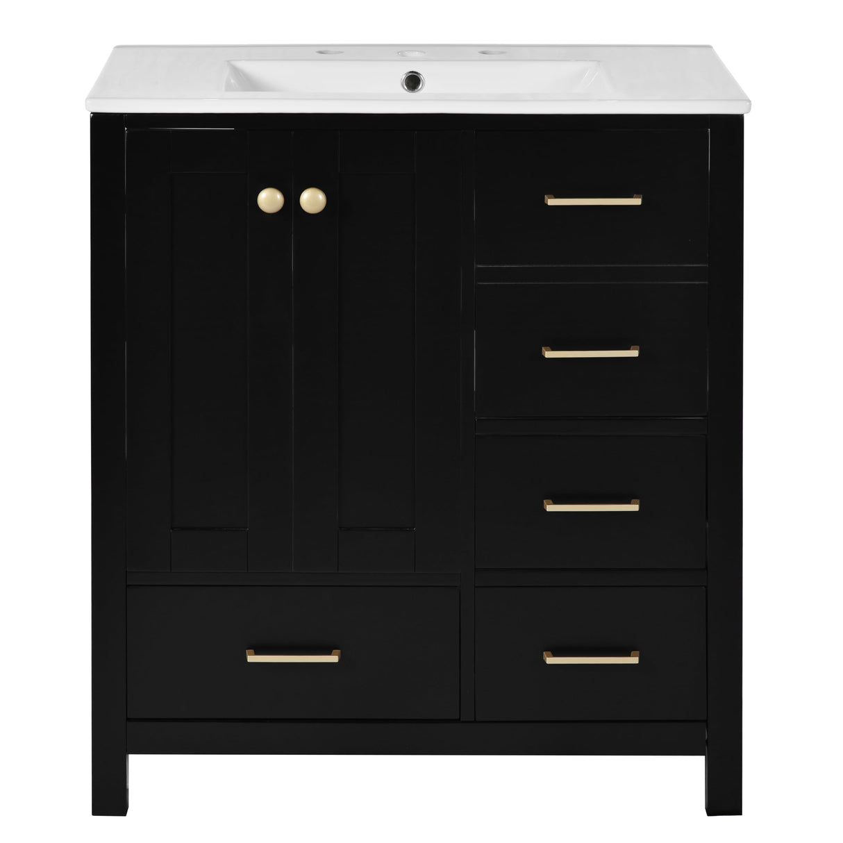 Merax 30" Bathroom Vanity with Sink, Painted Modern Bathroom Vanity Cabinet with 2 Doors and 4 Drawers, Solid Wood Frame, Ceramic Sink Top Merax