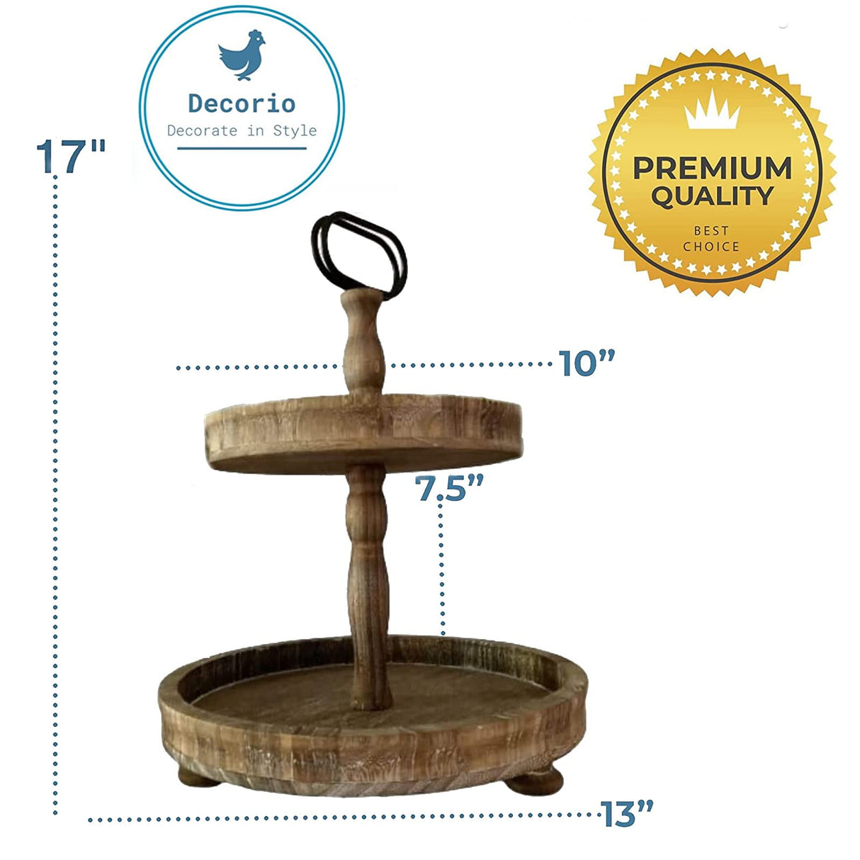 DECORIO Beautiful Farmhouse Slightly Distressed Two Tier Brown Wood Decorative Tray - Tiered Tray Stand - Two Tier Tray Tiered Tray Decor - Tiered Tray Large - 2 Tier Tray - Fall Decor 17" Large Round Decorio Decorate In Style