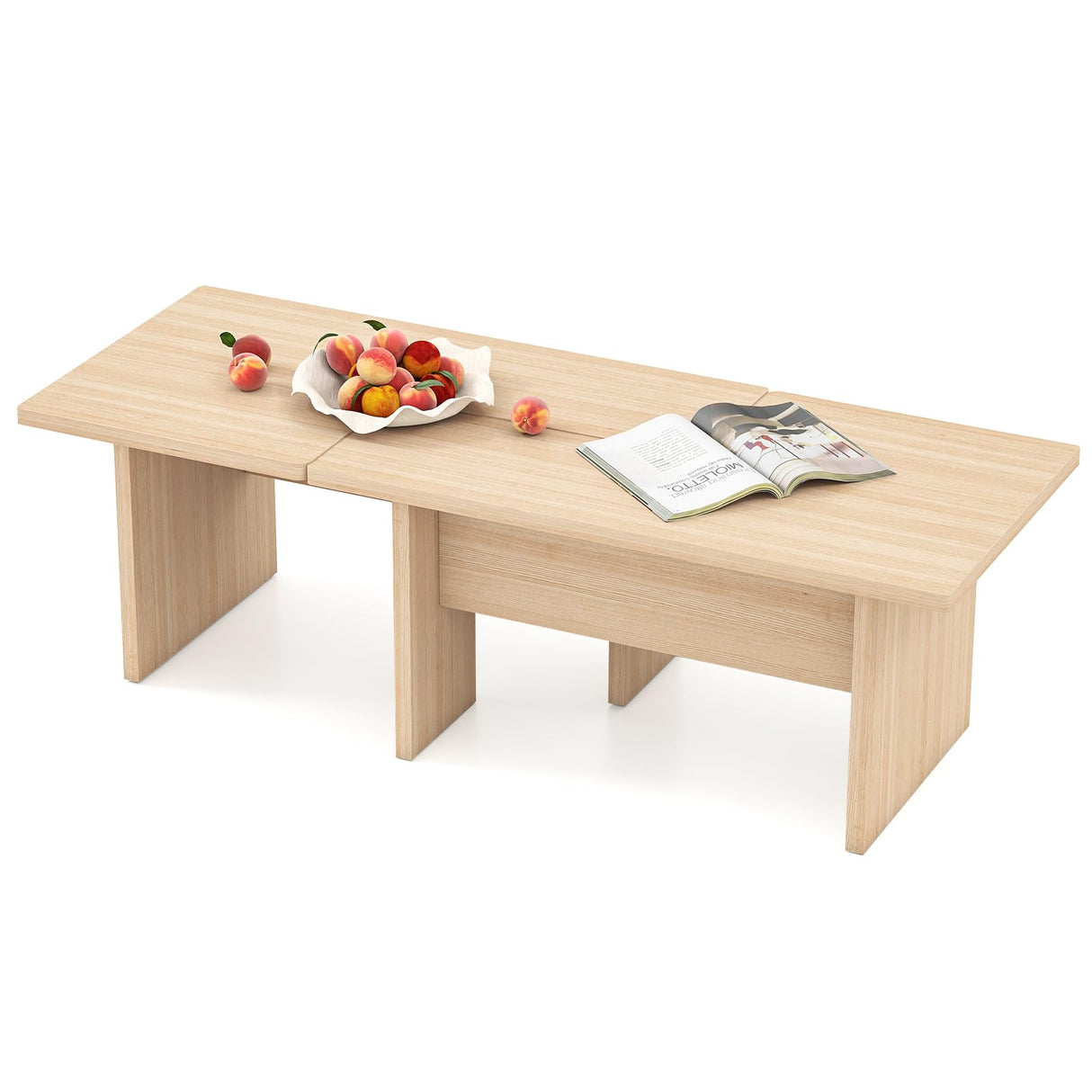 Giantex L-Shaped Coffee Table Set of 2, Modular Nesting Center Table with Grain Finish, Mid Century Modern Living Room Tables for Small Spaces Apartment (Oak) Giantex