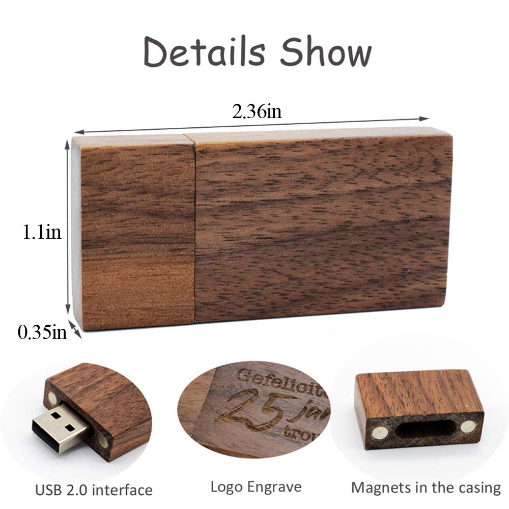32GB Wood USB 2.0 Flash Drive with Custom Logo Laser Engrave Wooden USB Memory Stick Thumb Drivers with Album Box for Wedding/Photography/Parents YZYUN