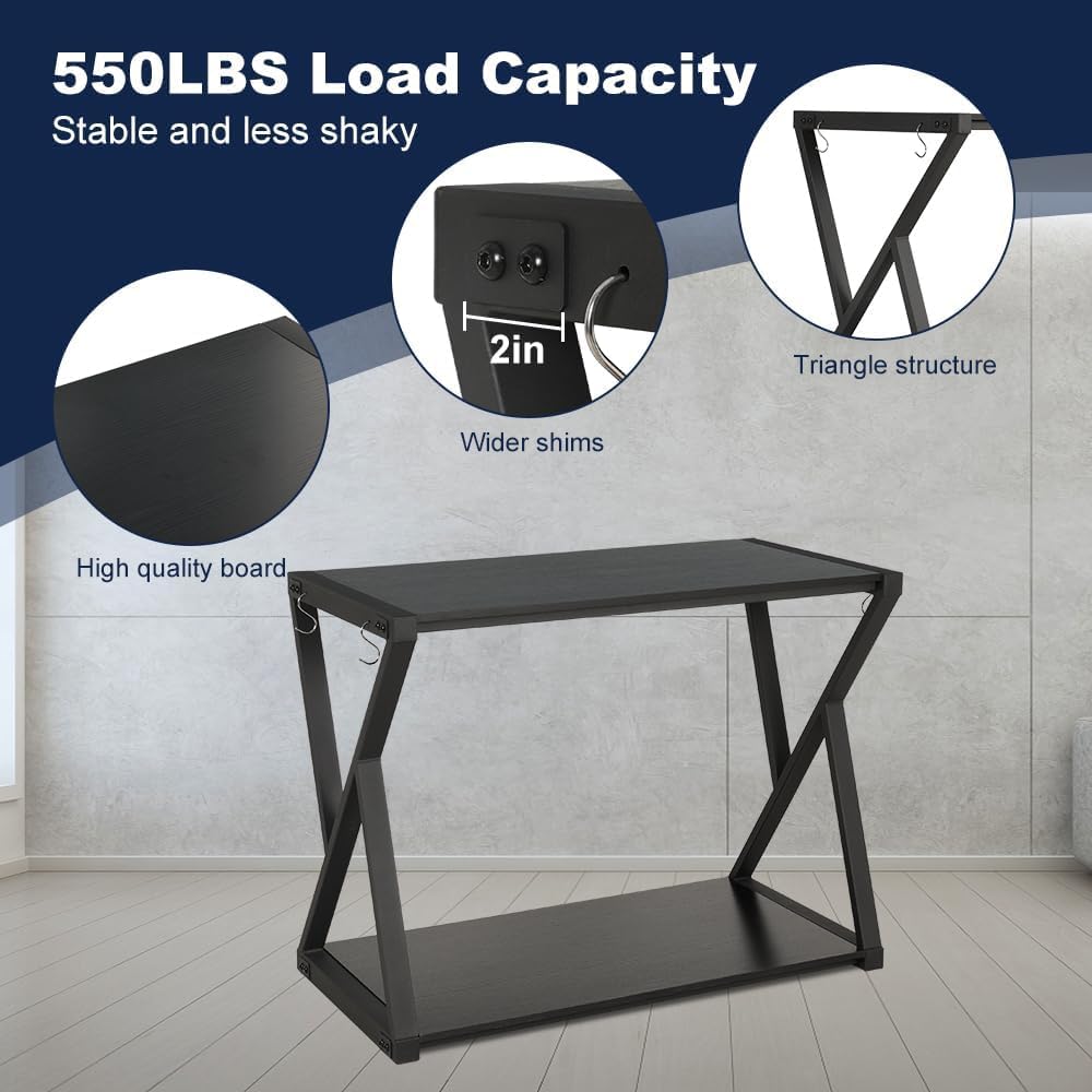 SMONTER Fish Tank Stand 40 Gallon Aquarium Stand, Metal Heavy Duty 20 Gallon Turtle Tank Shelf, Reptile Tank Stand with Hooks, L36.6*W18.5*H28, Black Oak Grain (Stand Only) SMONTER