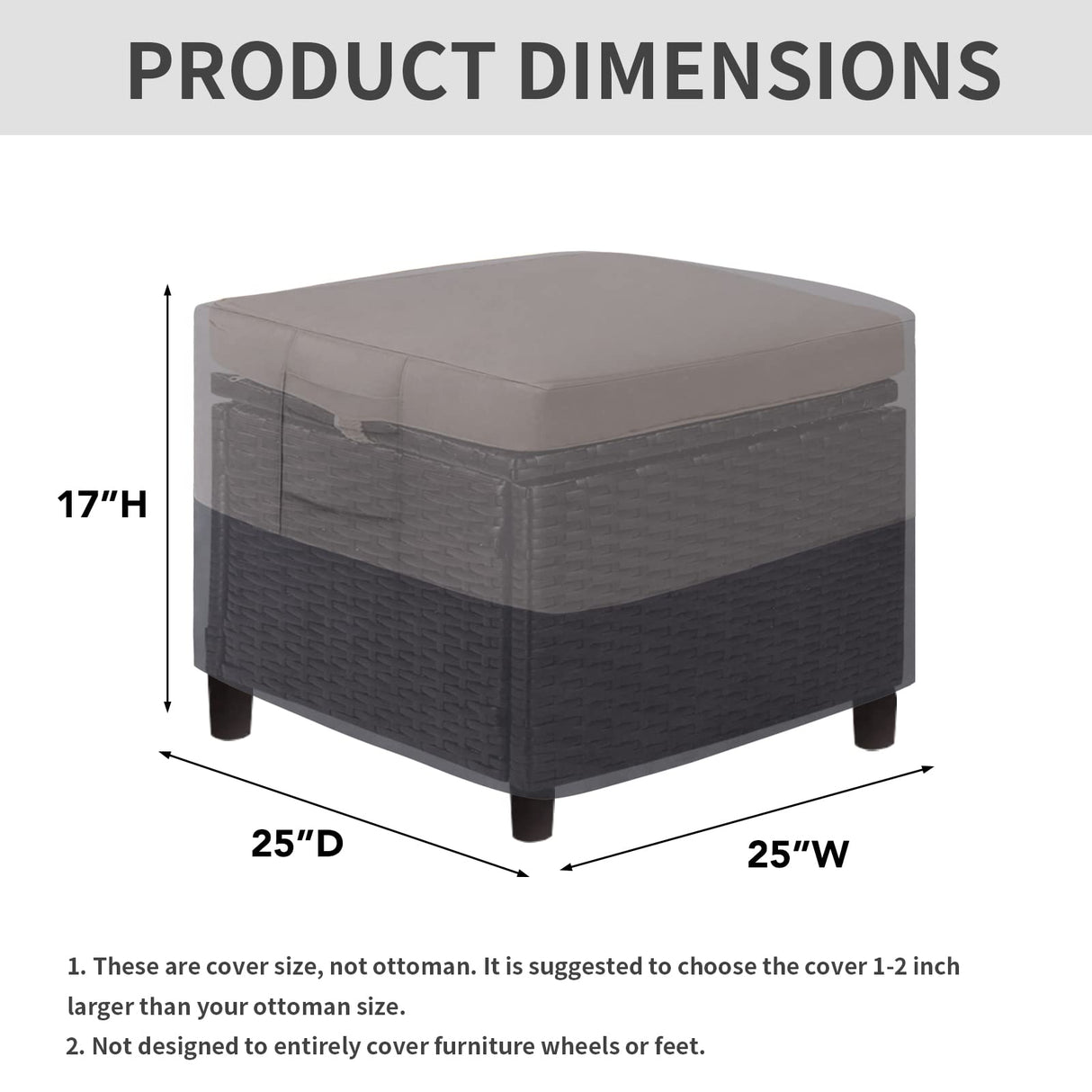 Easy-Going Outdoor Ottoman Cover, Waterproof Patio Ottoman Cover, Heavy Duty Outdoor Furniture Cover with Padded Handles (2 Pack-25"x25"x17", Gray/Dark Gray) Easy-Going