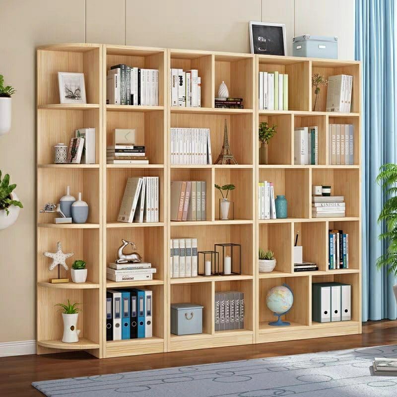 Versatile Modern Natural Wood Bookcase by CraftThink - 47" L x 12" W x 84" H with Closed Back for Stylish Compact Storage CraftThink