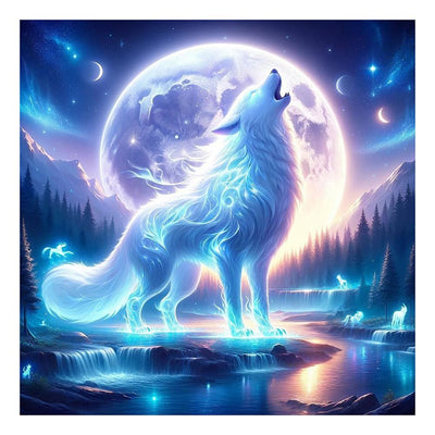 AMORARS Wolf Diamond Painting Kit for Adults, 5D Moon Wolf Diamond Art Beginners - DIY Full Diamond Dot Gem Art Paintings, Suitable Gifts, and Home Decoration Crafts,12x12Inch