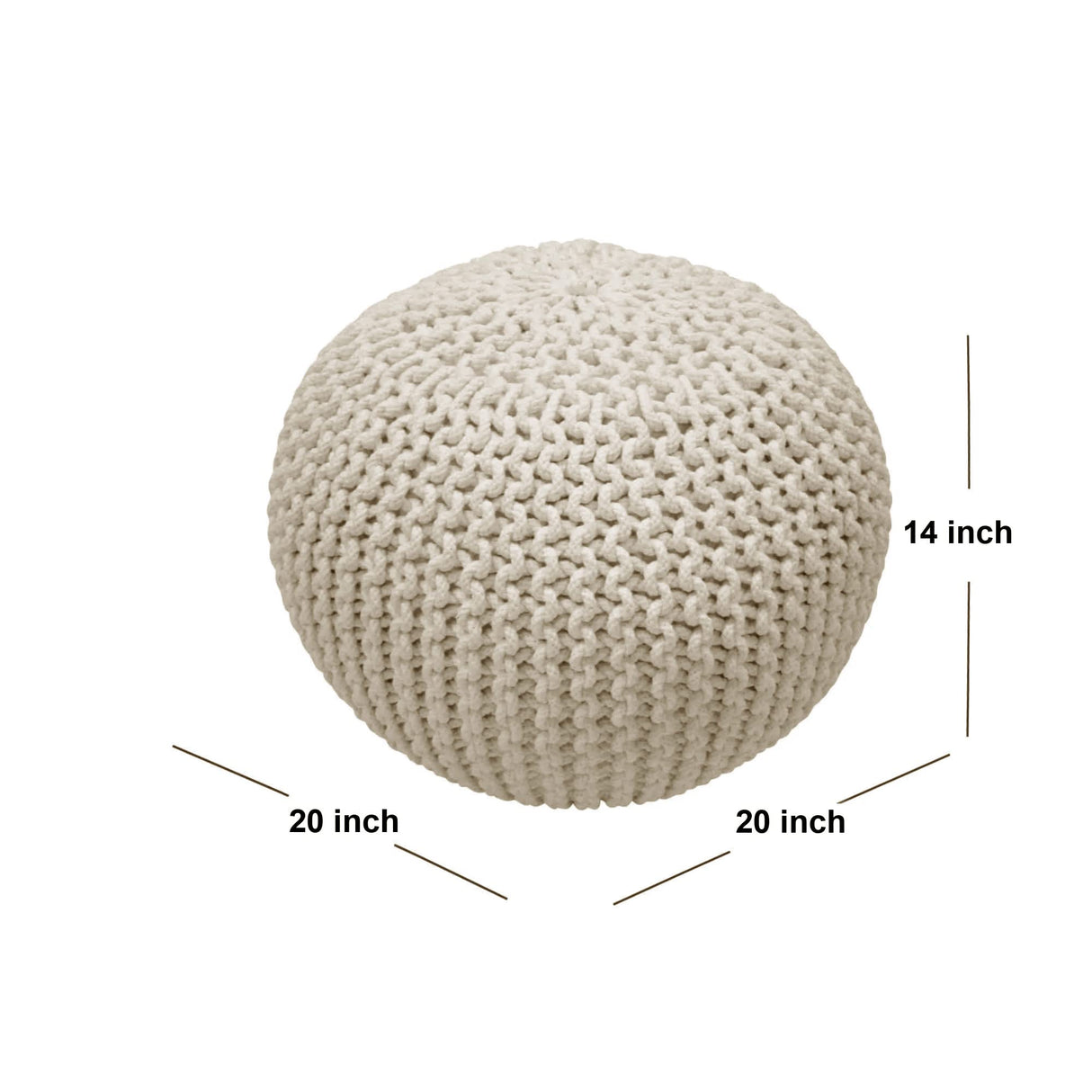 FRELISH DECOR Round Pouf Ottoman Hand Knitted 100% Cotton Pouf Foot Stool - Knitted Bean Bag - Floor Chair for Living Room Bedroom - Foot Rest for Couch (20 Diameter x 14 Height) - Natural FRELISH DECOR
