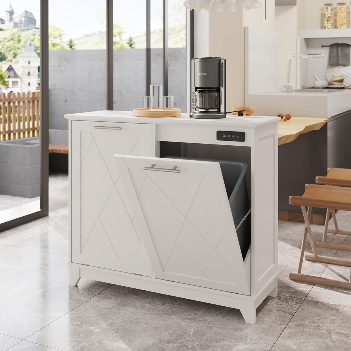 FiveWillowise Tilt Out Trash Cabinet, Kitchen Trash Can Cabinet w/Negative ion and deodorizing Function, Dog Proof 20 Gallon Garbage Can Cabinet for Kitchen, Bathroom, Living Room, White FiveWillowise