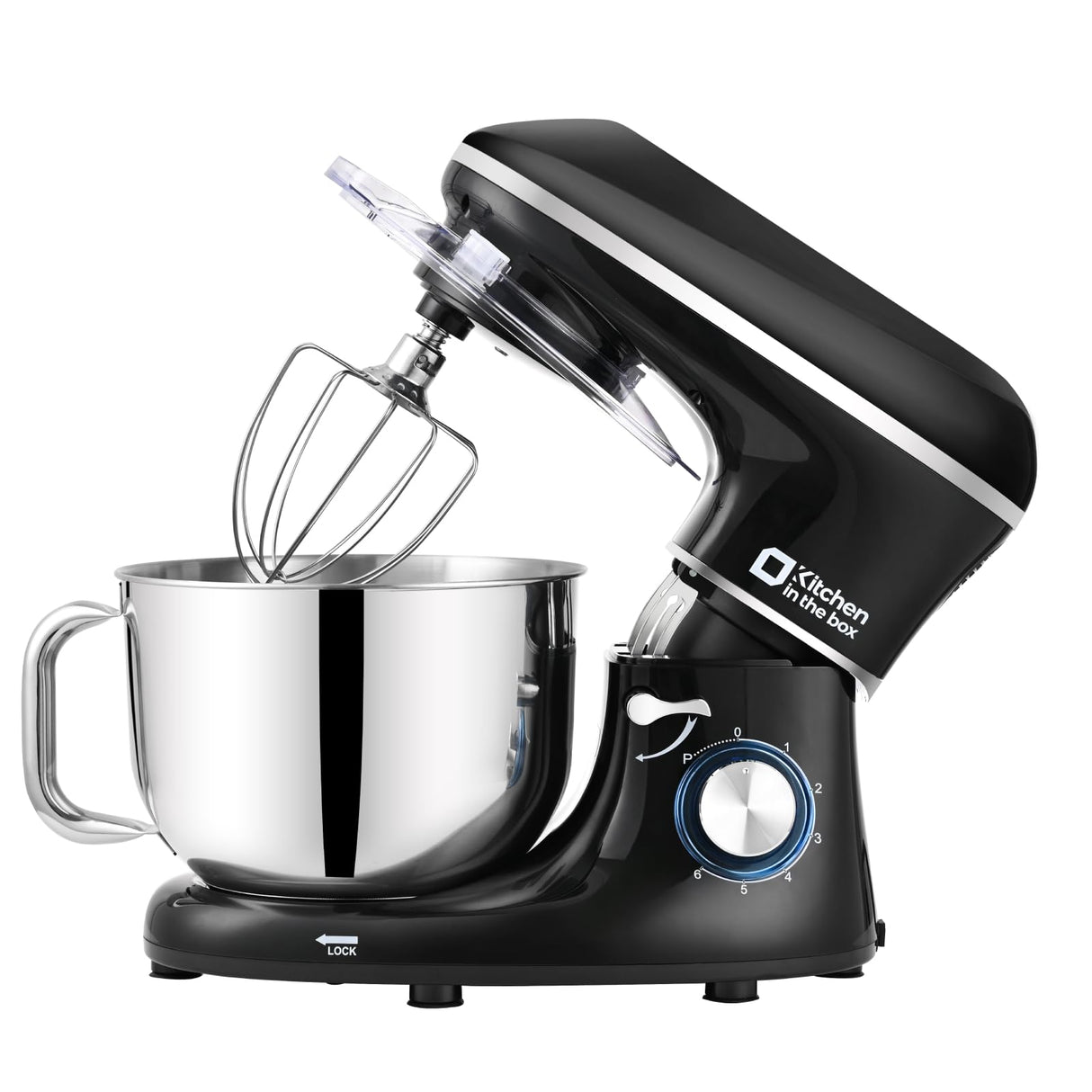 Kitchen in the box Stand Mixer, 6.5QT 660W Electric Kitchen Mixer, 6-Speed Tilt-Head Food Mixer with Dough Hook, Wire Whip, Beater, Dishwasher Safe (Black) Kitchen in the box