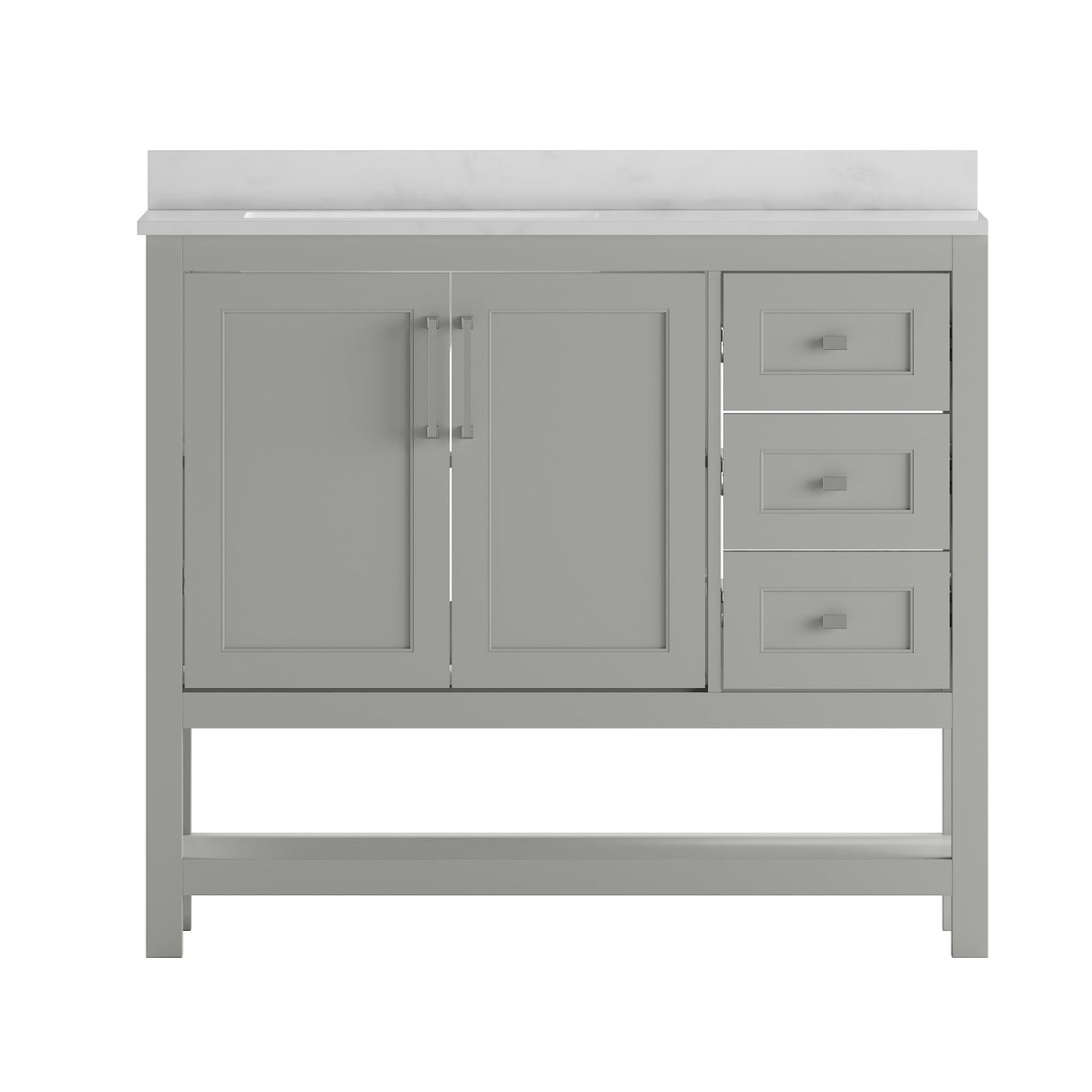 EMMA + OLIVER Vesta 42 Inch Bathroom Vanity, Single Sink Cabinet with 2 Soft Close Doors, Open Shelf and 3 Drawers, Carrara Marble Finish Countertop, Gray EMMA + OLIVER
