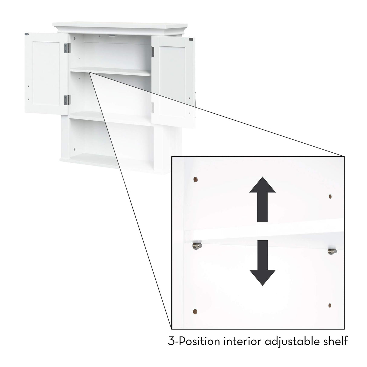 RiverRidge Somerset Two-Door Bathroom and Laundry Wall Mount Storage Medicine Cabinet with Open and Adjustable Shelf - White RiverRidge
