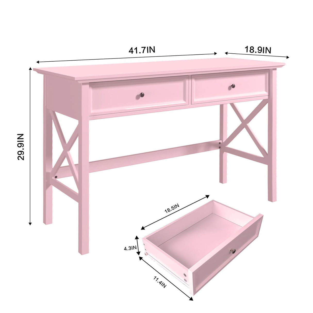 Lewahom Writing Computer Desk with Drawers, Cute Modern Table for Bedrooms, Pink Vanity Table Office Desk with Drawers, Home Computer Desk for Girls Living Room Entryway, Pink Lewahom