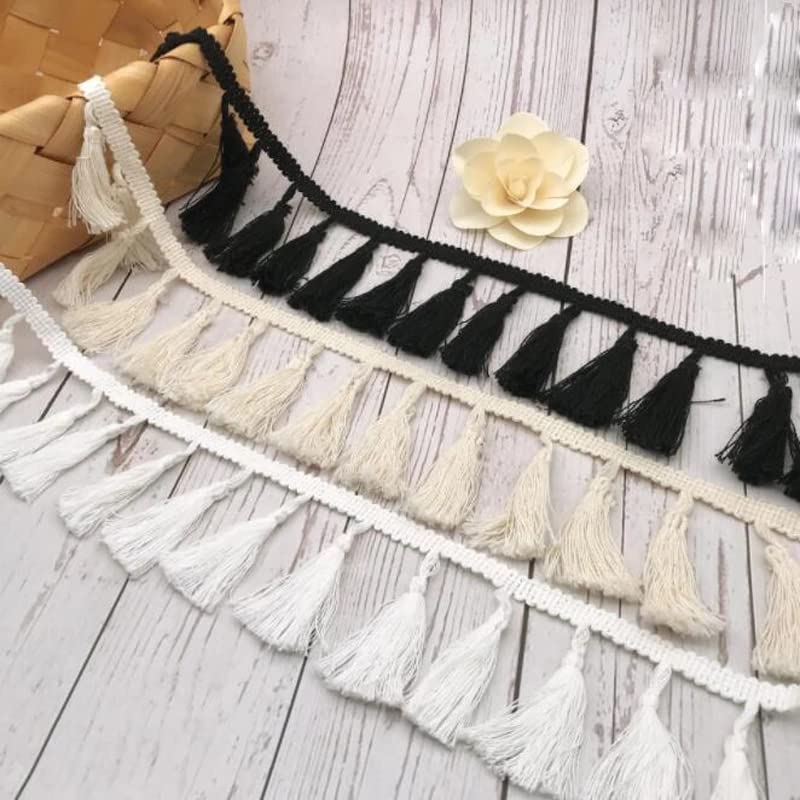 Yulakes 5 Yards Cotton Curtain Fringe Trim Quality Tassel Trimming Lace Fabric Ribbon Sewing Pom Trim Tassel Pompoms Trim Ball Fringe Embroidery Garment Fabric Handmade Accessory 7CM Wide (White) Yulakes