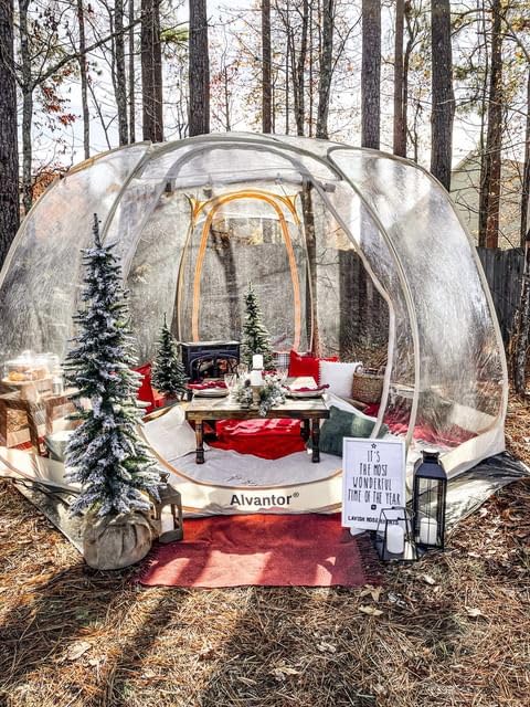 Alvantor Pop Up Bubble Tent - 12’ x 12’ Instant Igloo Tent - 8-10 Person Screen House for Patios - Large Oversize Weather Proof Pod - Cold Protection Camping Tent - Beige Alvantor