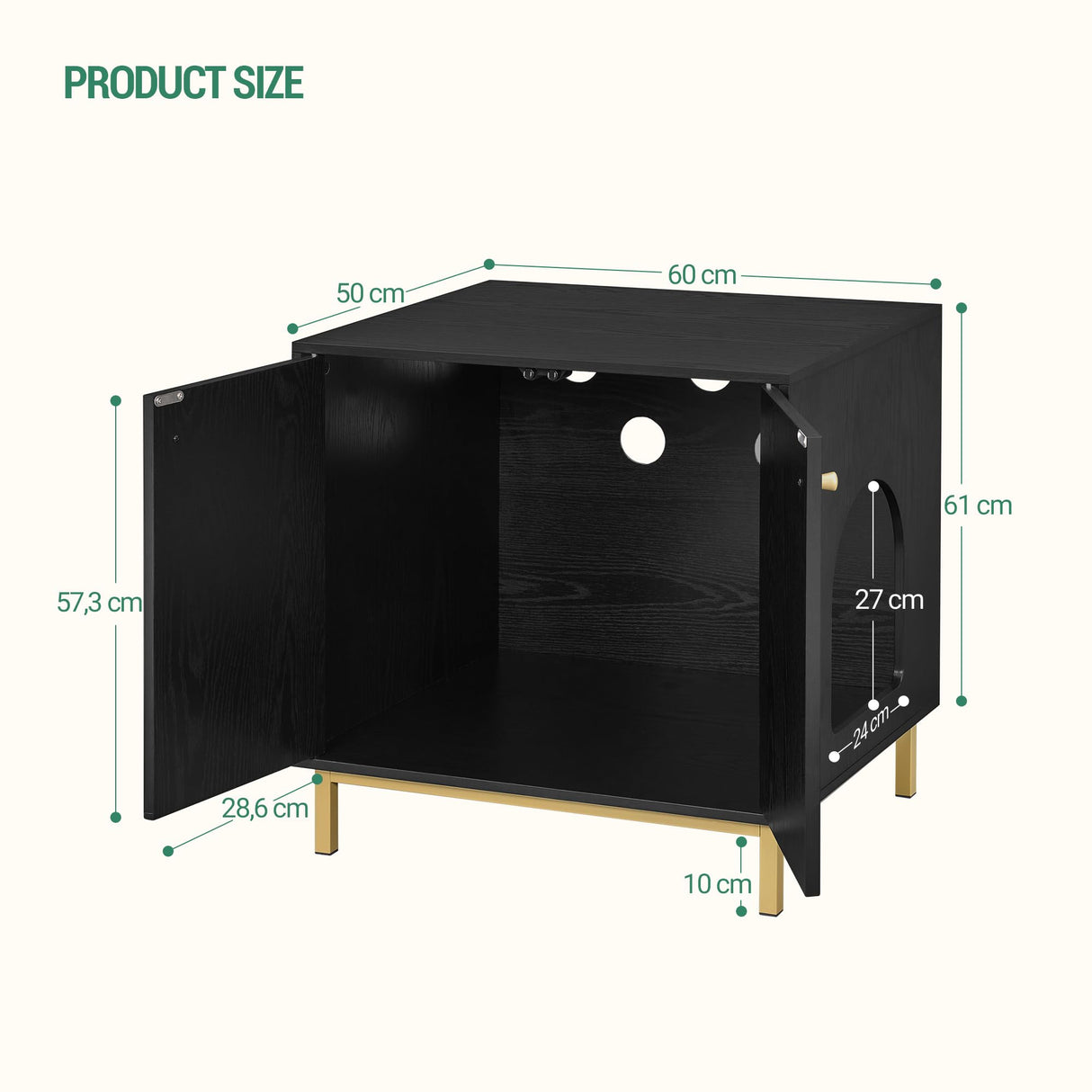 Hzuaneri Cat Litter Box Enclosure, Hidden Litter Box Furniture, Wooden Pet House Side End Table, Storage Cabinet Bench, Fit Most Cat and Litter Box, Living Room, Bedroom, Black and Gold CB81204G Hzuaneri