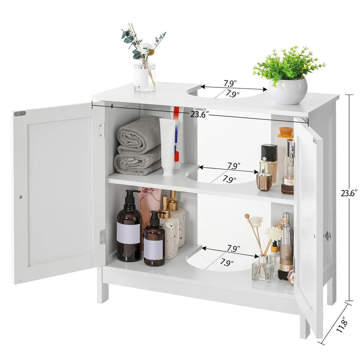 Iwell Pedestal Sink Storage Cabinet with 2 Doors and Shelf, Under Sink Cabinet, Bathroom Sink Cabinet, Space Saver Organizer with U-Shape, White Iwell