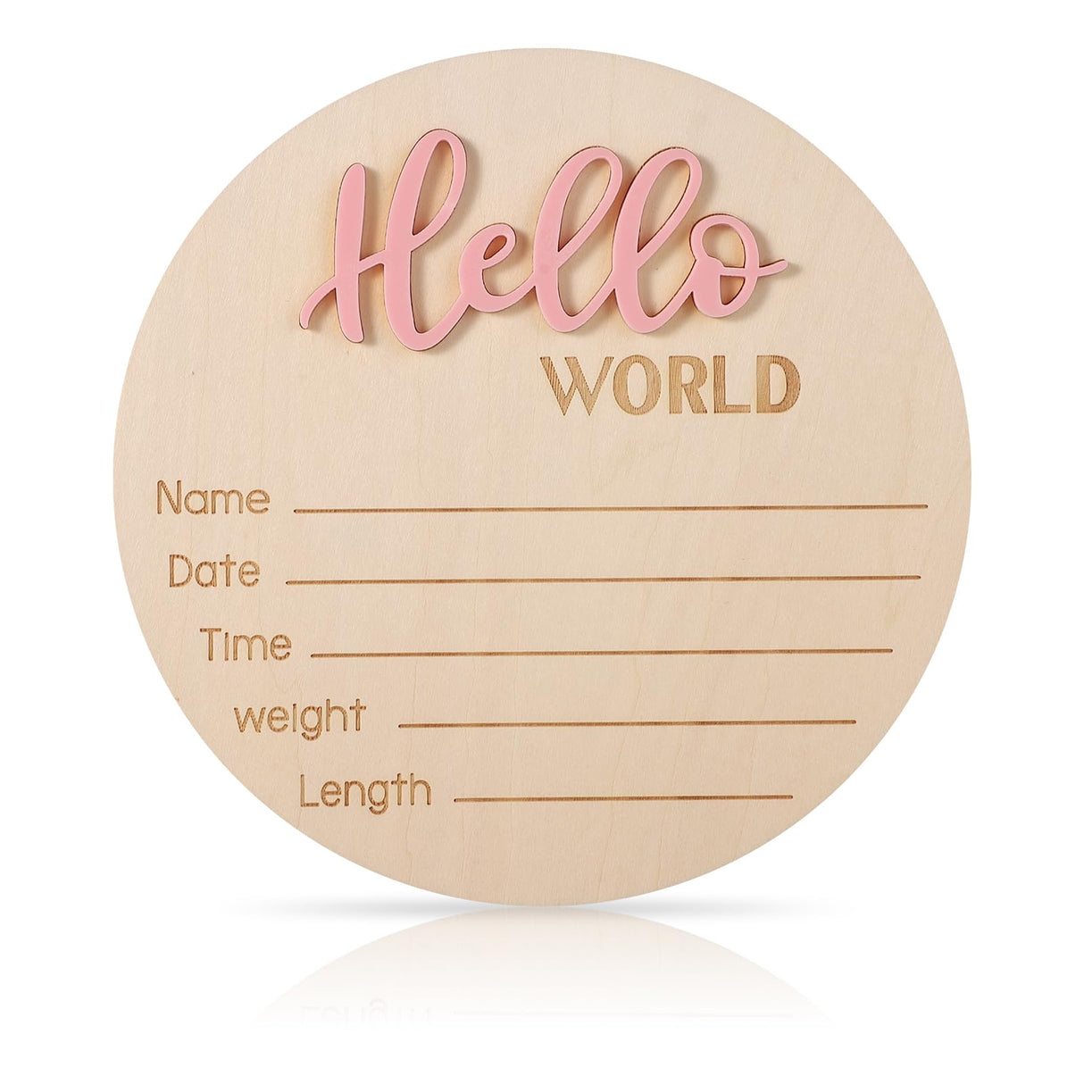 Newborn Announcement Sign, 5.9in Wooden Hello World Sign Baby Welcome Sign Birth Baby Name Plaques for Newborn Boys and Girls Photo Props Baby Shower Hospital Nursery (Light Pink) NQEUEPN