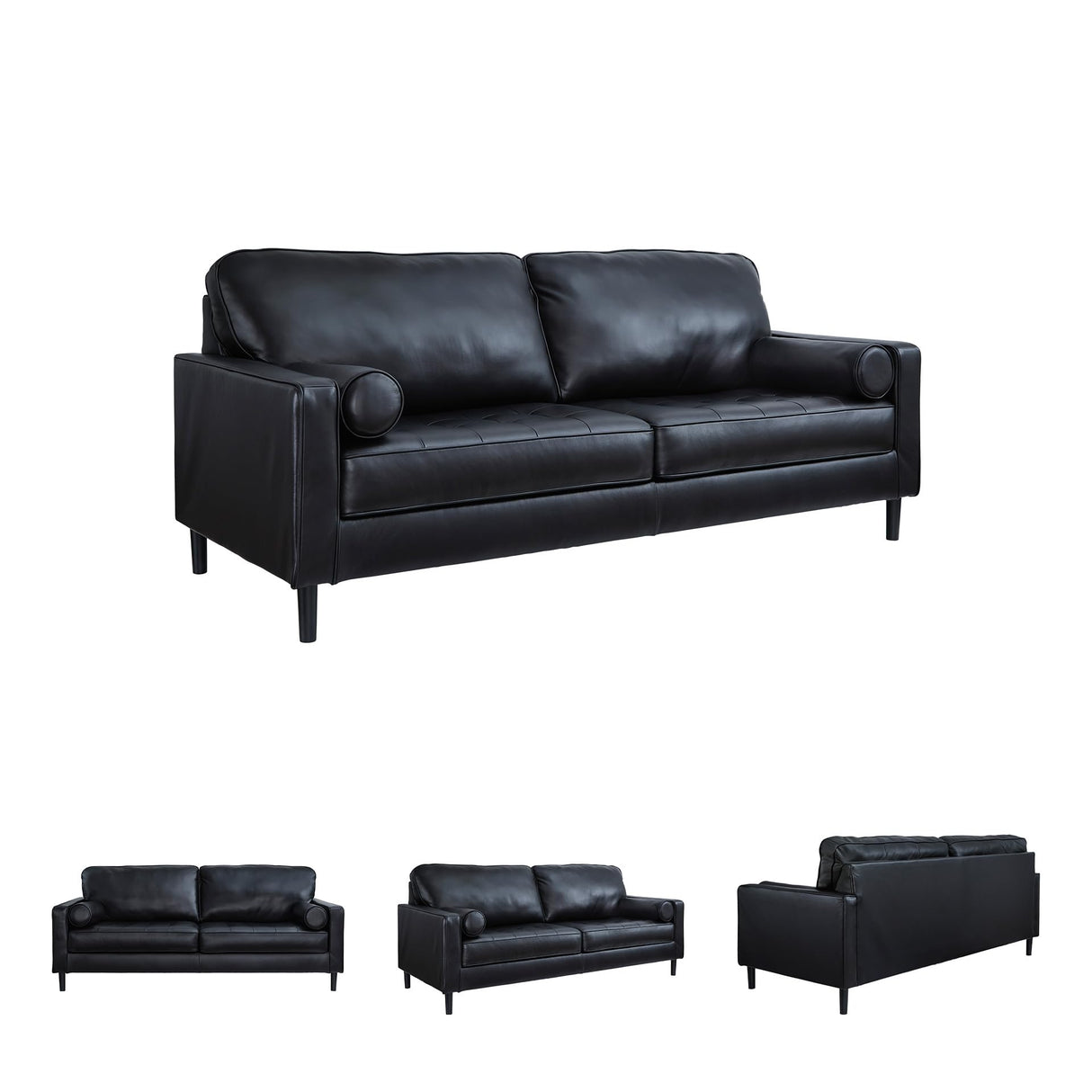 Signature Design by Ashley Bryceview Contemporary Leather Match Tufted Sofa with 2 Bolster Pillows, Black Signature Design by Ashley