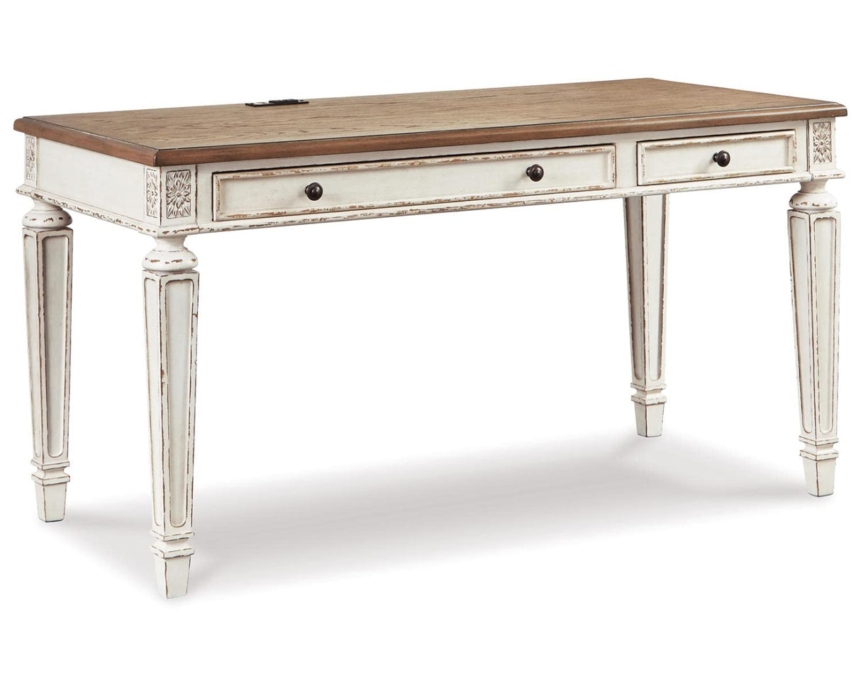 Signature Design by Ashley Realyn Farmhouse 60" Home Office Desk with USB Charging, Chipped White Signature Design by Ashley