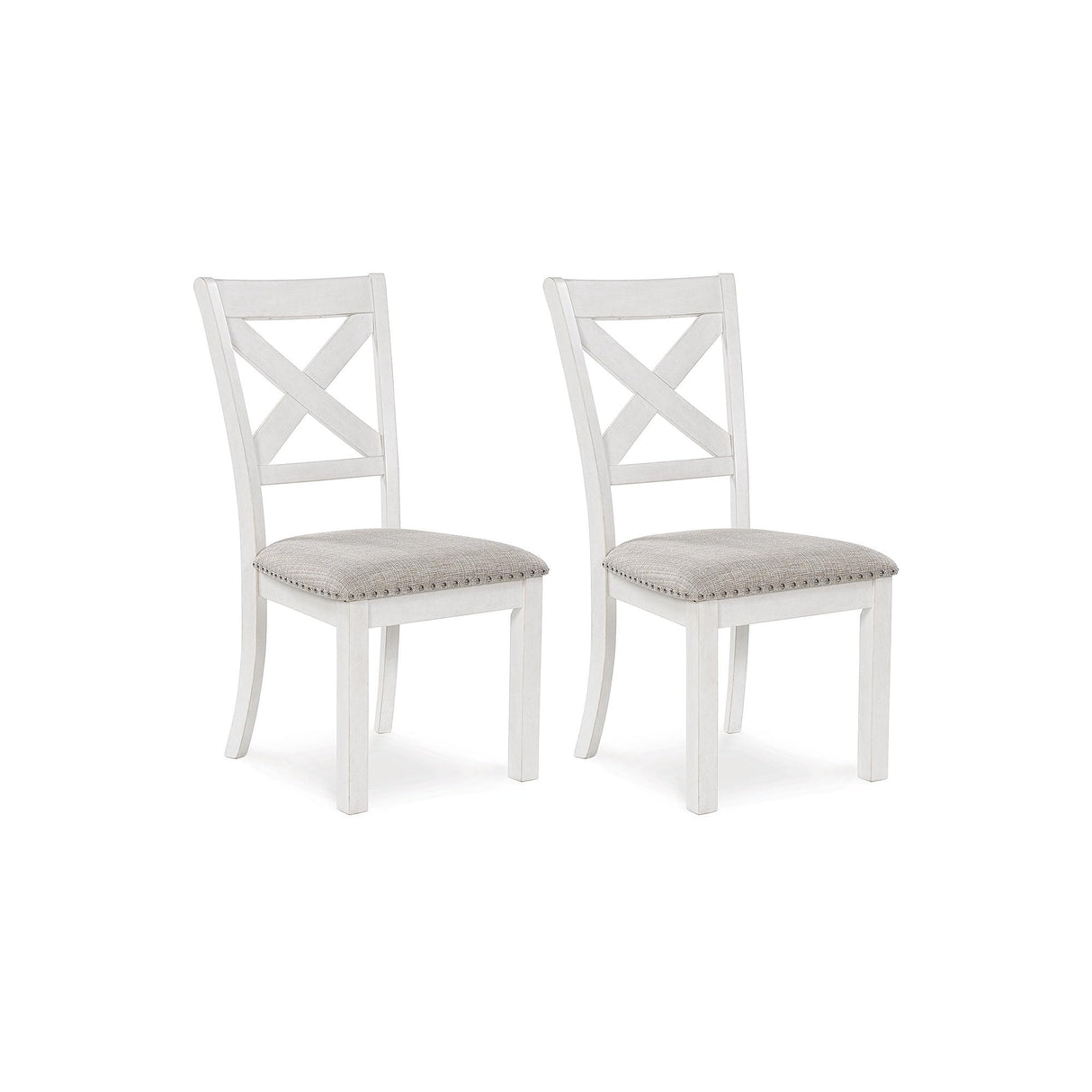 Signature Design by Ashley Robbinsdale Casual Upholstered Solid Wood Dining Chair with Nailhead Trim, Set of 2, White & Light Gray Signature Design by Ashley