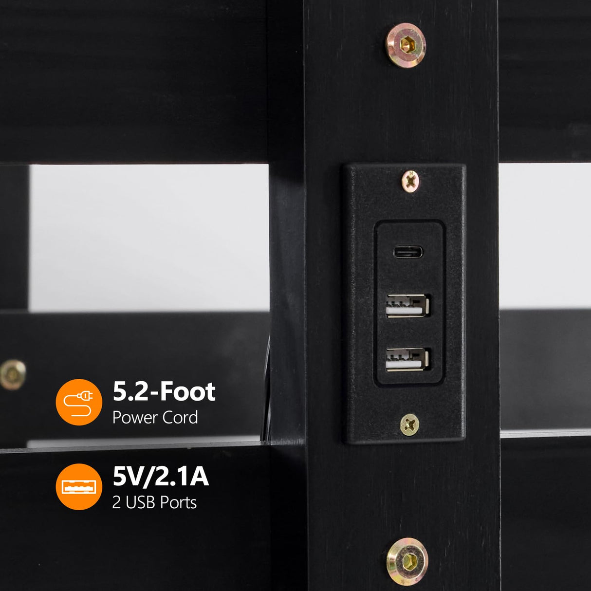 VINGLI Solid Wood Bunk Bed Twin Over Twin with LED Lights/USB Port Charge Station/Scoring Rungs, Convertible Bunk Beds with Extra 15 inches Tall Guardrial and Ladder for Kids, Black VINGLI