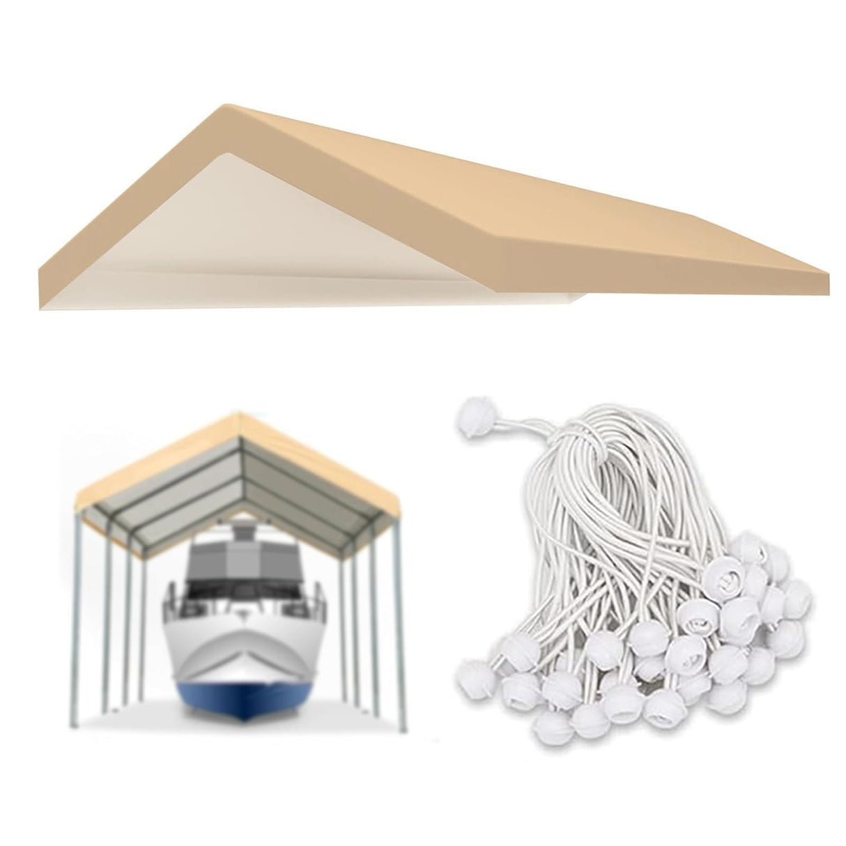 FORALEBEN Carport Replacement Canopy Cover for 12' x 20' Car Tent Top Garage Shelter Cover Tarp with Ball Bungees (Only Top Cover, Frame Not Include) (Beige, 12' x 20') FORALEBEN