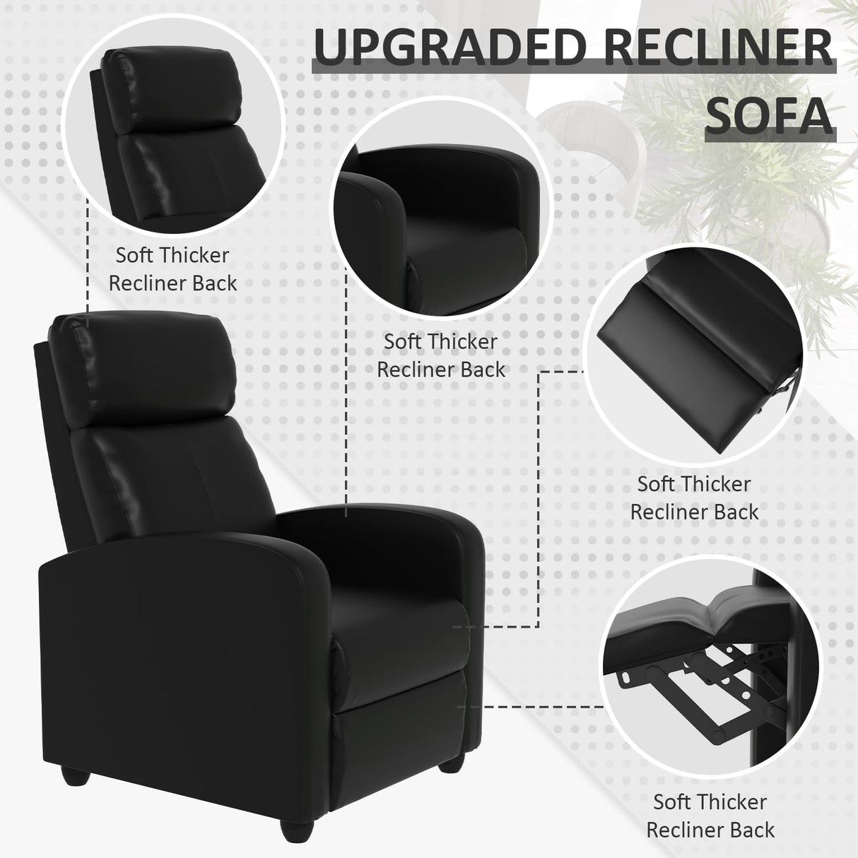 Massage Recliner Chair, Single Sofa Chair with Remote Control, Chair Recliner, Lazy Boy Recliner Chair, Living Room Recliners with Pu Leather Padded Seat Backrest, Recliner Chairs for Adults, Black MKDLUFEI