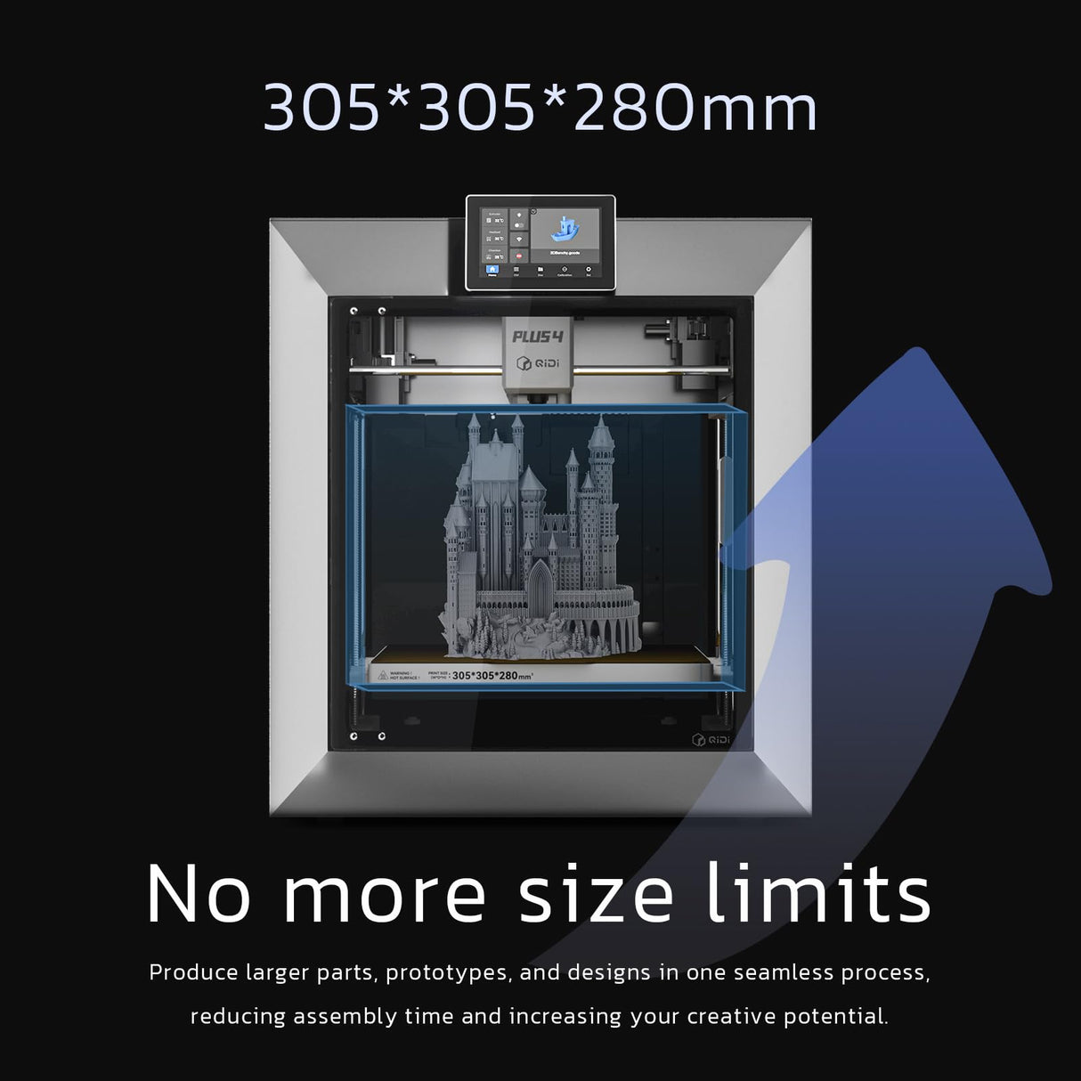 QIDI PLUS4 3D Printer, Max 600mm/s High-Speed Printing, 65℃ Chamber Heat, Fully Auto Leveling, 370°C Direct Extruder with Integrated Nozzle, Support PPS-CF Filaments, Large Print Size 12"x12"x11" R QIDI TECHNOLOGY